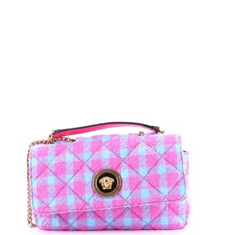 Versace Medusa Icon Chain Flap Bag Quilted Tweed East West