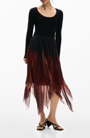 Desigual Long Sleeve Tulle Dress in Black at Nordstrom, Size X-Large