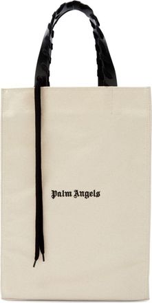 Palm Angels logo-print tote bag - unisex - Cotton/Leather - OS - Neutrals