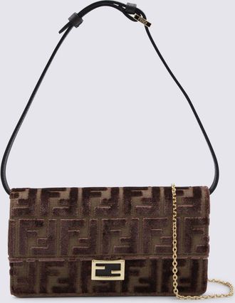 Fendi Brown Leather Baguette Wallet On Chain