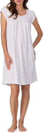 Eileen West Floral Cap Sleeve Short Cotton Nightgown in White/pink at Nordstrom, Size X-Small