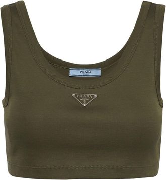Prada logo-plaque cotton tank top - women - Cotton - 36 - Green