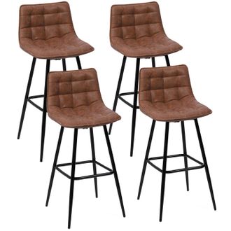 IDMarket Set Di 4 Sgabelli Da Bar In Velluto Marrone Vintage Mady