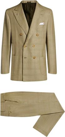 Kiton Wollen- zijden en linnen mix double-breasted pak - Heren - Business pakken - Groen - L - Wol - Kostuums