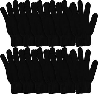 Generic Winter Magic Gloves, 12 Pairs Stretchy Warm Knit Bulk Pack Mens Womens, 12 Pairs Black, One Size (12 Pairs Black, One Size)