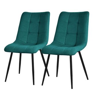 ML Design Ml-design - Juego De 2 Sillas De Comedor Color Azul Petr&oacute;leo Asiento Acolchado Para Cocina O Sal&oacute;n Con Funda De Tela Y Patas De Acero Negro Sill&oacute;n Tap