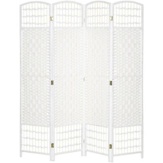 HOMCOM Homcom - Paravento Pieghevole 4 Ante per Interni Intrecciato, 160x170 cm, Bianco