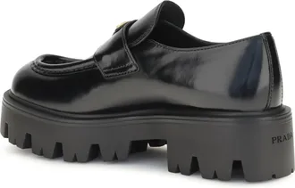 Prada Womens Brushed Leather Loafers Black