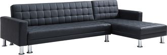 Vente-Unique Sof&aacute; cama rinconera y reversible en imitaci&oacute;n piel negra - WILLIS II