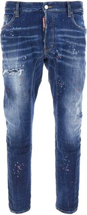 Dsquared2 tidy Biker Blue Jeans With Paint Embellishments And Logo Patch On The Rear In Denim Man