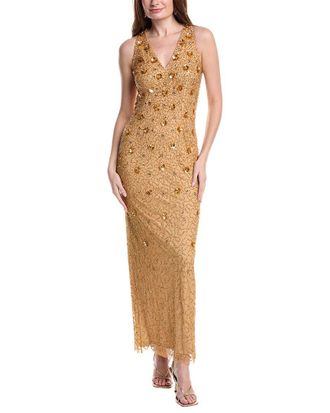 Adrianna Papell Beaded Halter V Neck Column Dress
