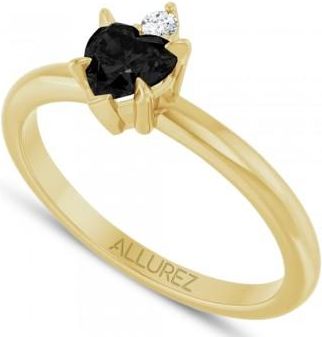Allurez Heart Natural Black Onyx & Natural Diamond Ring 14K Yellow Gold (0.38ct)