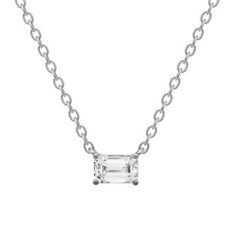 Diamond2Deal 14K White Gold 0.25 Ct Floating Emerald Shape Lab Grown Diamond Solitaire Pendant Necklace