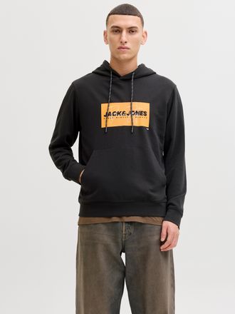 Jack & Jones Kapuzensweatshirt JACK & JONES JJCOLE PRINT SWEAT HOOD UNB, Herren, Gr. XXL, schwarz, angeraute Sweatware, Obermaterial: 60% Baumwolle, 40% Polyester,