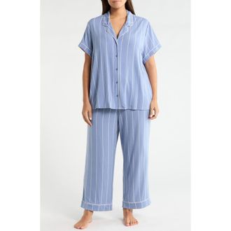 Nordstrom Moonlight Eco Crop Pajamas in Blue T- White Calm Pinstripe at Nordstrom, Size 1X