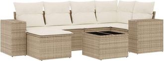 vidaXL Vidaxl - Set Sof&aacute;s De Jard&iacute;n 7 Piezas Y Cojines Rat&aacute;n Sint&eacute;tico Beige