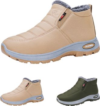 Generic Womens Slip On Ankle Boots Winter Fleece Fur Lined Mom Shoes Warm Thickened Casual Boots Insulated Waterproof Anti-Slip Sole Booties for Cold Weather 