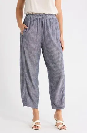 Max Studio Stripe Linen Blend Barrel Pants in Navy/White Pin Stripe at Nordstrom Rack, Size X-Large