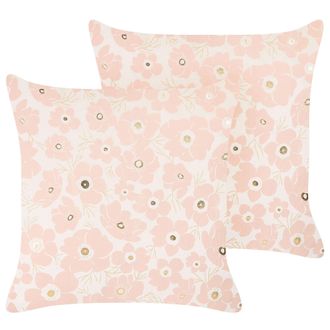 Beliani Conjunto De 2 Cojines De Terciopelo Rosa Beige Dorado 45 X 45 Cm Triteleia