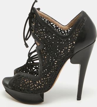 Nicholas Kirkwood Black Mesh And Leather Cutout Lace Up Booties