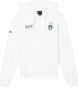 Emporio Armani Emporio Armani Ea7, Hoodies & sweatvesten, Heren, Wit, XL, Katoen, Cotton Hooded Sweatshirt