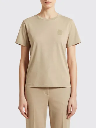 Max Mara T-shirt girocollo in misto cotone con logo tono su tono