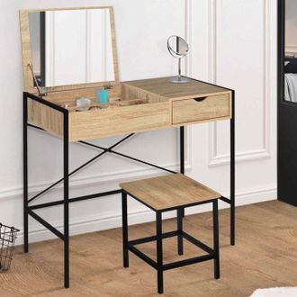 IDMarket Idmarket - Mueble De Tocador Luis Con Espejo Plegable Y Taburete De Dise&ntilde;o Industrial