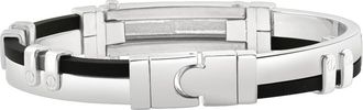 Pompeii3 Mens Steel Polished Two Tone Black Latched 8 11mm Cuffed Bracelet