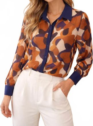 Jade Yoga Sheer Overlay Lined Blouse In Brown Medley
