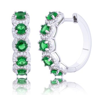 MAX + STONE 925 Sterling Silver Round Gemstone Hoop Earrings with CZ