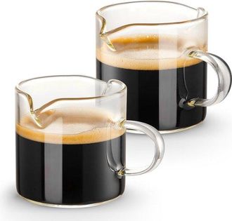 OEM Juego De 2 Tazas De Espresso De 113 Ml - Tazas Con Doble Boquilla Para Espresso Y Leche - Accesorios De Vidrio Transparente Para Espresso