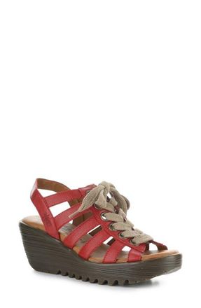 FLY London Litu Strappy Platform Wedge Sandal in Lipstick Red at Nordstrom, Size 10-10.5Us