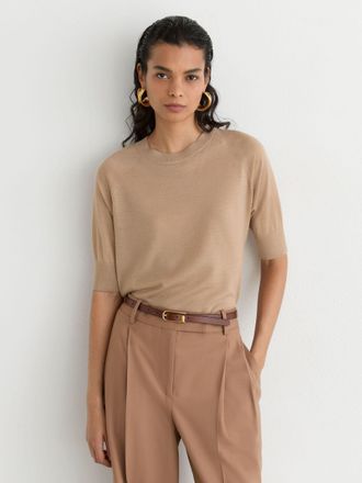 Reiss Neutral Merino Wool Mock-neck T-shirt, XS