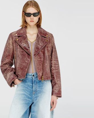 Diesel Biker jacket in treated leather - Leather jackets - Woman - Red