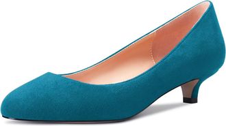 Castamere Women Girl Stiletto Low Kitten Heel Round Toe Slip-on Pumps Court Shoe Classic Cute Office 3.5 CM Heels Blue B 5.5 UK