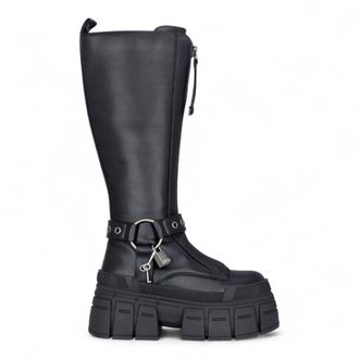 Buffalo Buffalo Womens Biker Knee High Black Chunky Goth Platform Boots - Gospher Hi