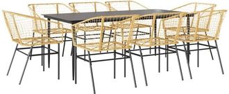 vidaXL Vidaxl - 9 Piece Garden Dining Set Brown Poly Rattan Glass