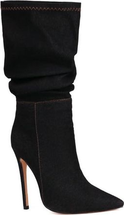 Generic Womens Fashion Pleated Pointed Toe Stiletto Heels Casual Winter Pumps Slouch Short Booties Denim Party Dress Shoes (Black,7.5)