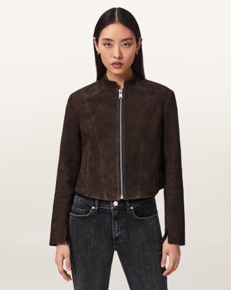 AllSaints Suede Sadler Fitted Suede Jacket, Size: UK 14/US 10