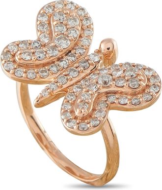Luxury Bazaar 10K Rose Gold 1.10ct Diamond Butterfly Ring MF01-081226