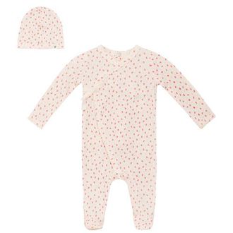 Fragile Crinkle Flower Print Romper with Hat Set in Cream/red at Nordstrom, Size 12M