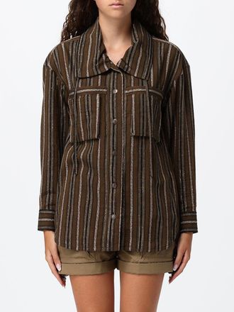 Isabel Marant Giubbotto corto a righe in cotone e lurex con collo alto