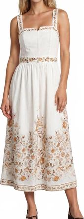 Moon River Sleeveless Floral Detail Split Neck Midi Dress In Cream Multi