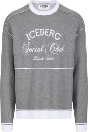 Iceberg Jacquard Trui met Ronde Hals - Heren - Ronde hals truien - Grijs - S - Katoen - Truien & Vesten