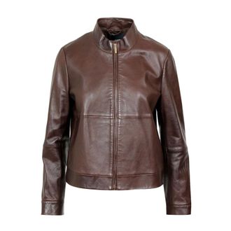 Max Mara Lamslederen Bikerjack - Dames - Jassen - Bruin - Maat: S Zijde