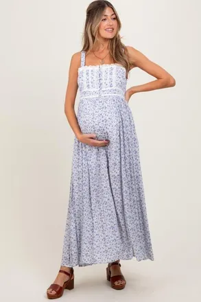 Pinkblush Floral Button Down Sleeveless Maxi Dress in Light Blue at Nordstrom, Size Small