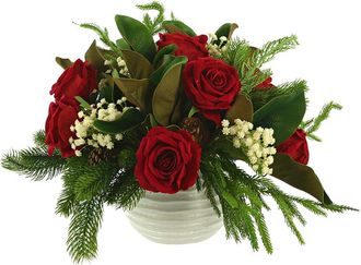 Creative Displays Inc. Christmas Holiday Floral With Roses, White Babys Breath & Evergreen