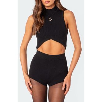 Edikted Marcus Mock Neck Rib Crop Sweater in Black at Nordstrom, Size Small
