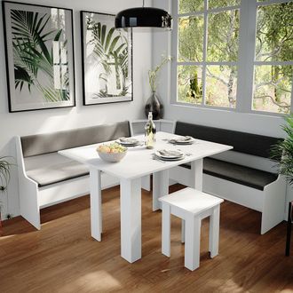 Vicco Conjunto Con Banco Esquinero Roman, Blanco, 180 X 41.5 Cm Con Mesa