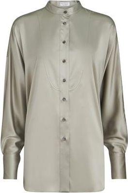 Brunello Cucinelli Mandarin-collar shirt in Olive at Nordstrom, Size Xx-Large Eu